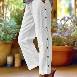 Side Decor Button Casual Wide Leg Pants
